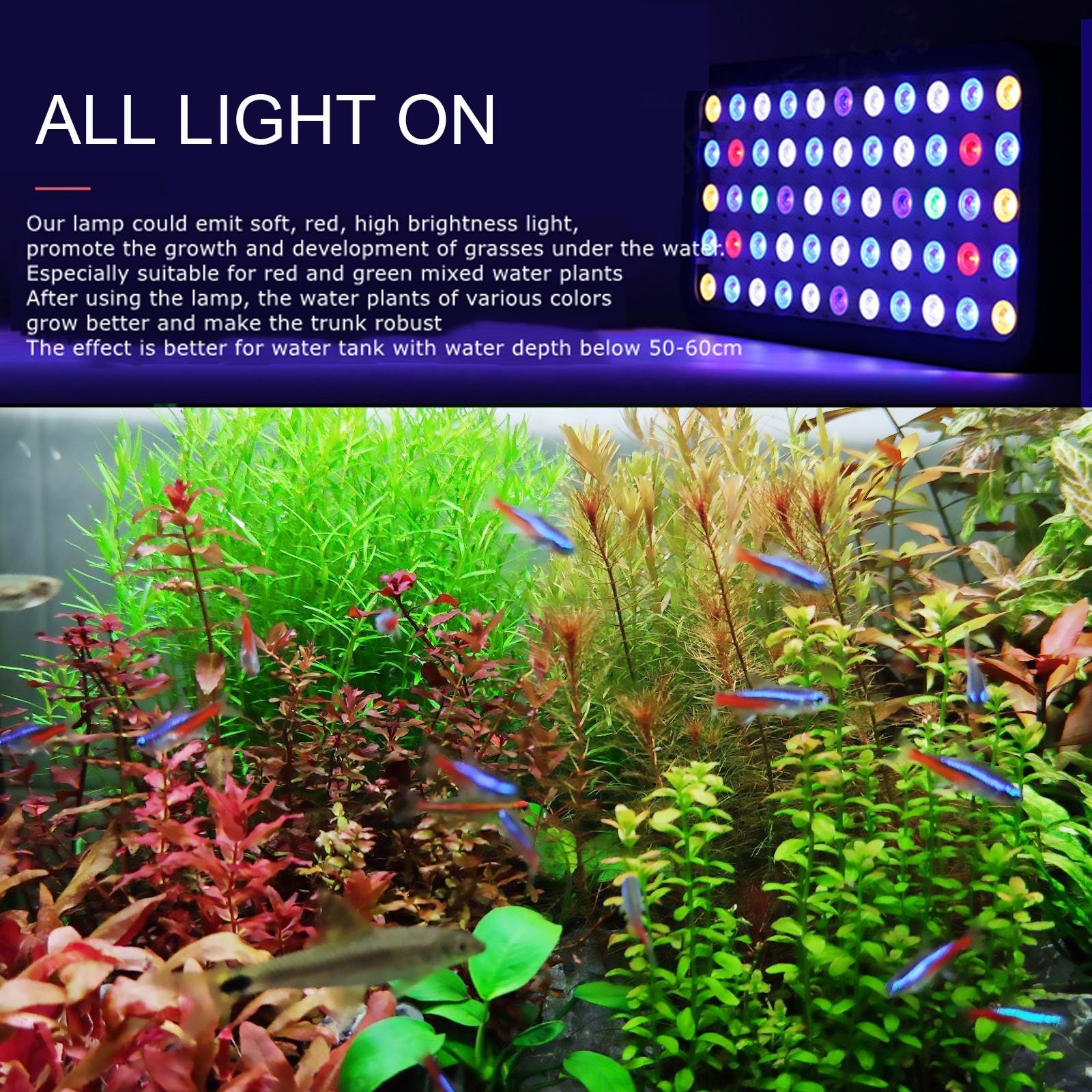 Liweida 2 dim&2 switches full spectrum panel wrgb led aquarium lights 3w*55pcs sheet metal salt and water lamp for marine coral