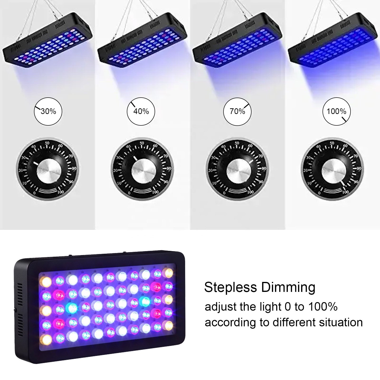 Liweida 2 dim&2 switches full spectrum panel wrgb led aquarium lights 3w*55pcs sheet metal salt and water lamp for marine coral