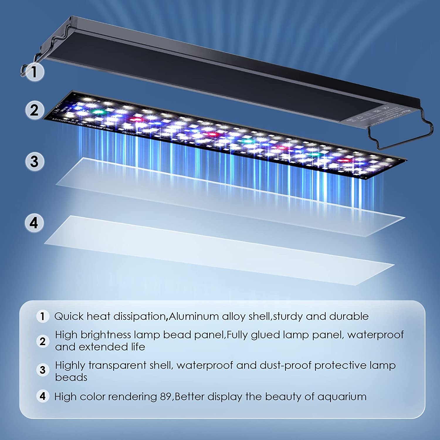 Fullgain Shenzhen Factory 12 16 24 30 36 44 W 24/7 Mode Slim Dimmable LED Aquarium Lamp Plants Growth Aquarium Lighting