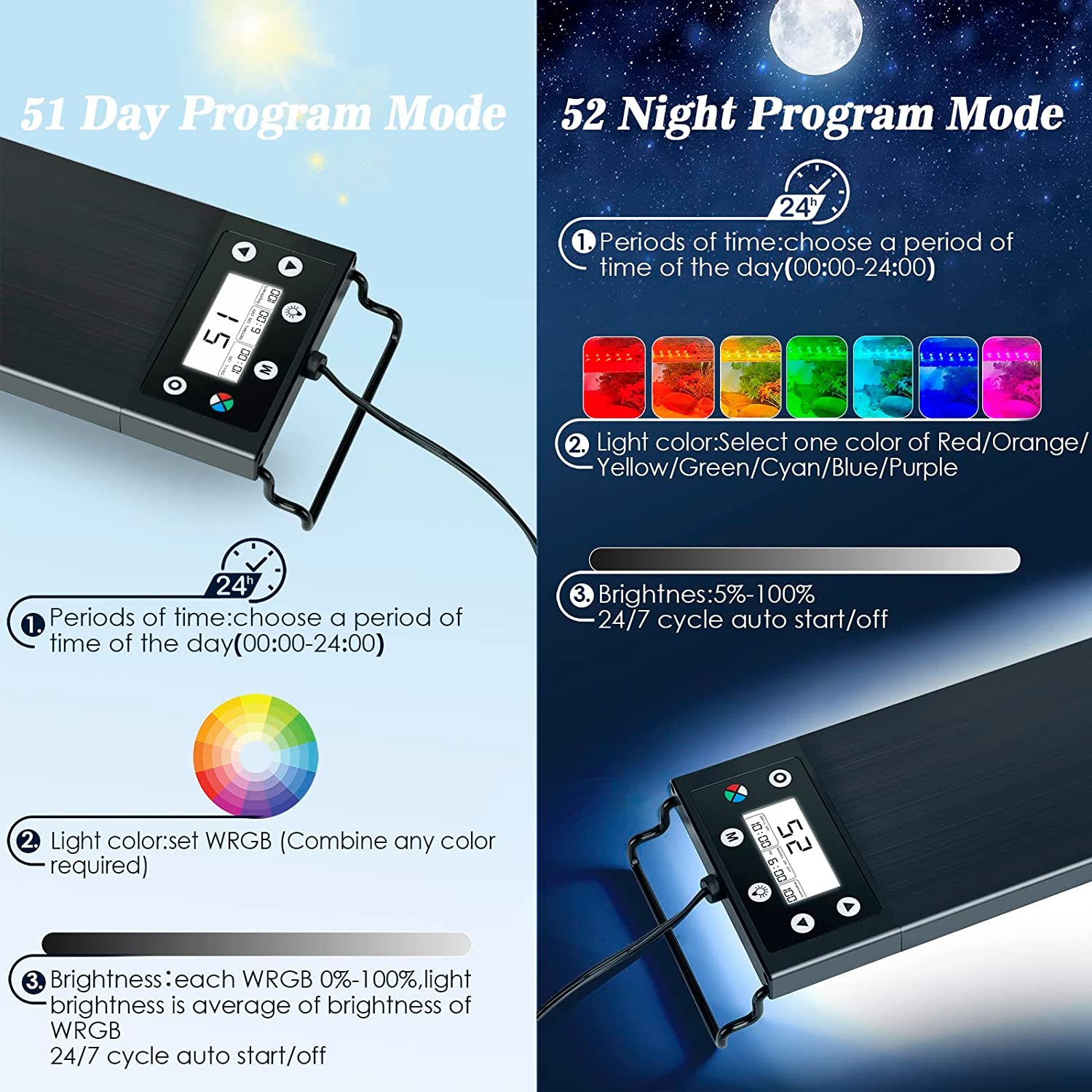 Fullgain Shenzhen Factory 12 16 24 30 36 44 W 24/7 Mode Slim Dimmable LED Aquarium Lamp Plants Growth Aquarium Lighting