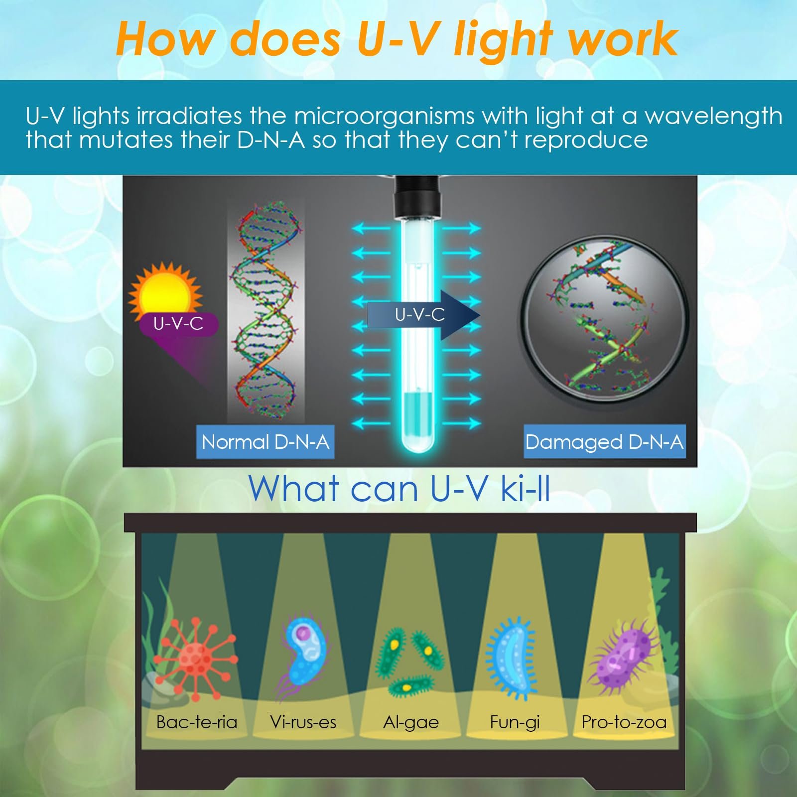 Aquarium UV Filter Fish Tank UV Filter Water Cleaner with UV Lamp For Saltwater and Freshwater