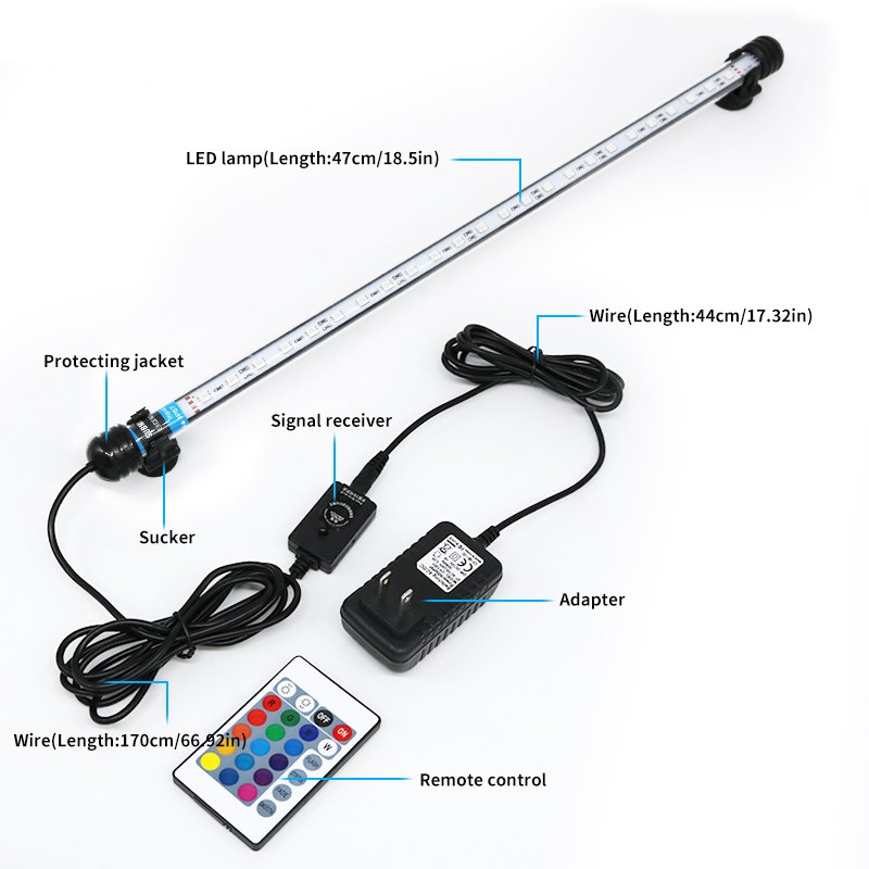 Submersible LED Aquarium Lights, RGB LED Fish Tank Light with Remote Controller GAKO 5W GL-24T
