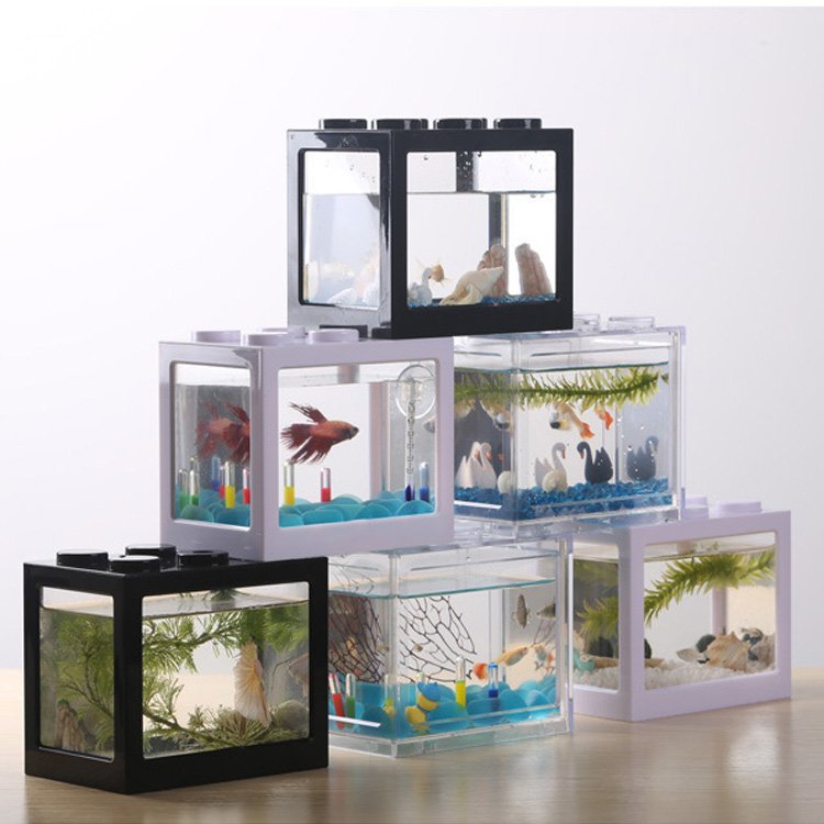 Desktop Mini Acrylic Fish Aquarium Freedom Assembly Building Block Beta Fish Tank