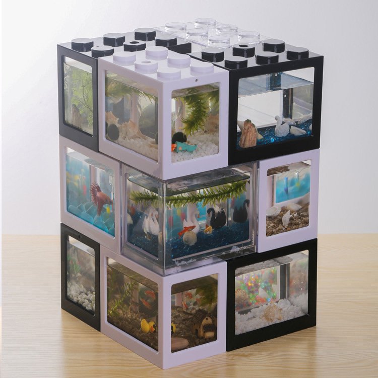 Desktop Mini Acrylic Fish Aquarium Freedom Assembly Building Block Beta Fish Tank
