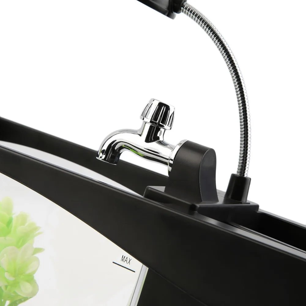 1PCDC 5V USB Desktop Mini Fish Tank Aquarium LCD Timer Clock LED Lamp Light Black Color 24 * 10 * 14cm