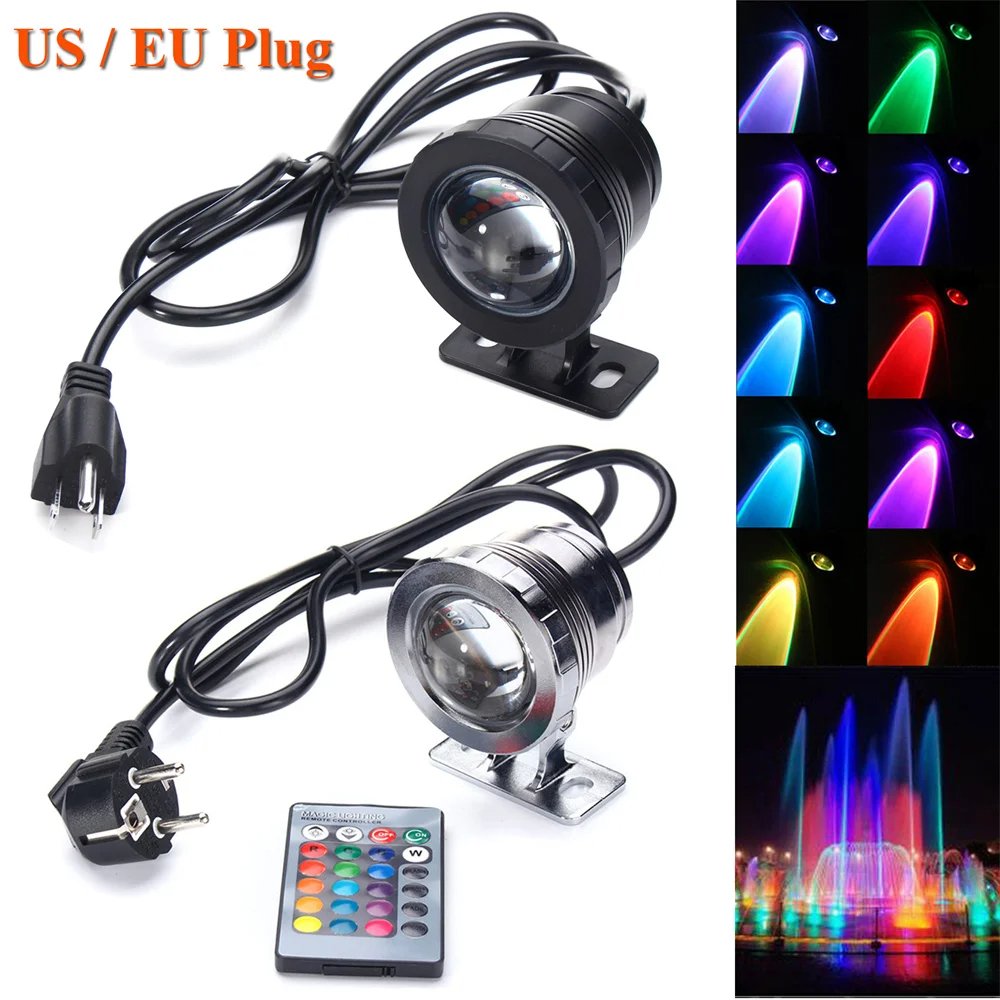 Underwater RGB Aquarium Light LED Floodlight Outdoor Waterproof Garden Spotlight Lamp for Fountain Swim Pool Pond US / EU Plug