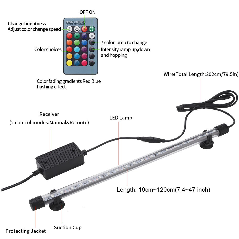Aquarium accessories Waterproof LED fish tank lamp RGB with remote control LED aquarium light