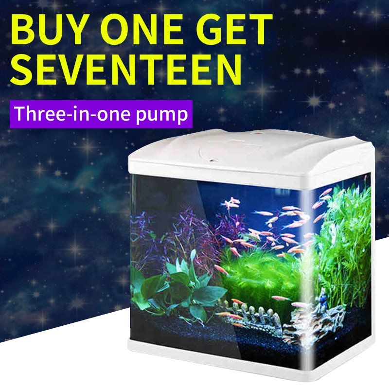 Aquarium MINI Glass fish tank with LED light water pump and filter for home and office