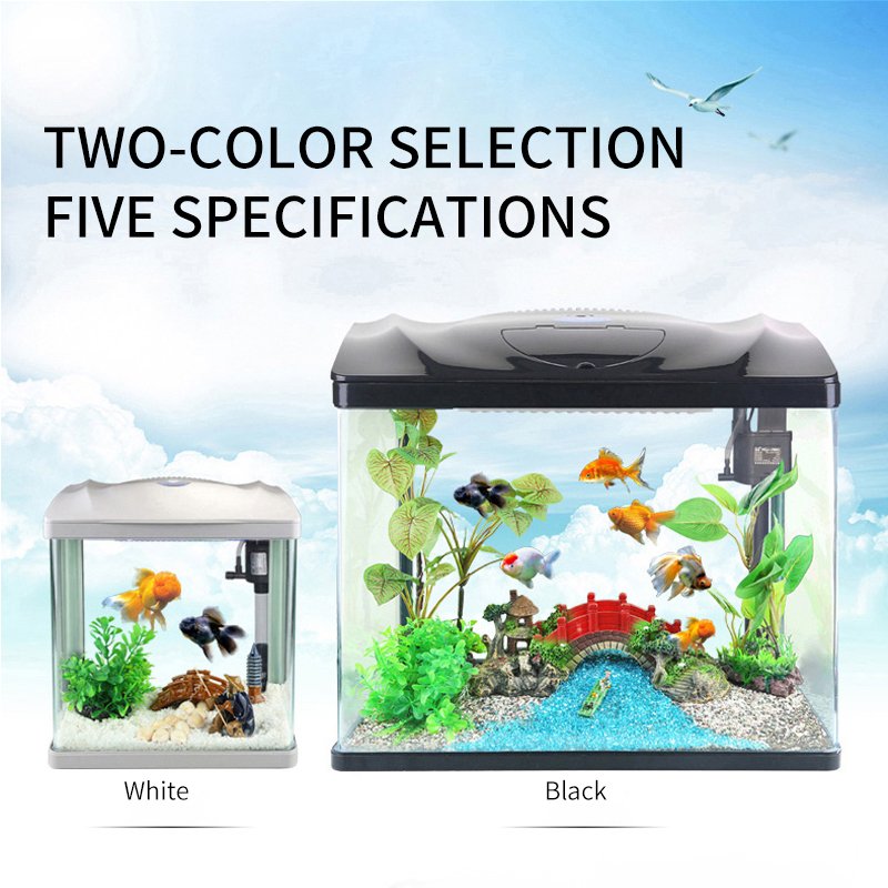 Aquarium MINI Glass fish tank with LED light water pump and filter for home and office