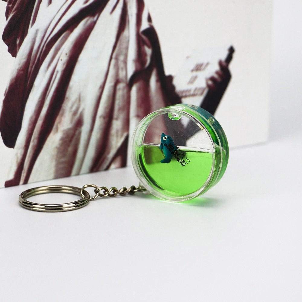 Dolphin Floater Ocean Park Snow Water Aquarium Key Chain Acrylic Flotage Glitter Liquid Quicksand Cylinder Round Keychain