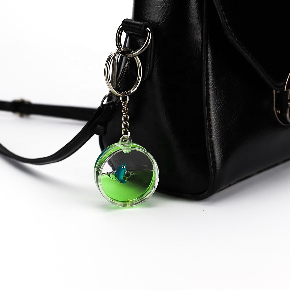 Dolphin Floater Ocean Park Snow Water Aquarium Key Chain Acrylic Flotage Glitter Liquid Quicksand Cylinder Round Keychain