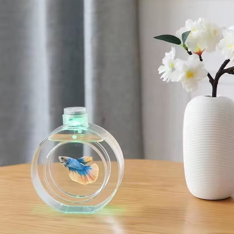 Acrylic simple jellyfish tank with remote control colorful light usb interface net red mini smart tank,small fish tank,