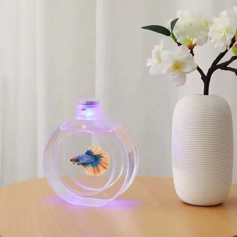 Acrylic simple jellyfish tank with remote control colorful light usb interface net red mini smart tank,small fish tank,