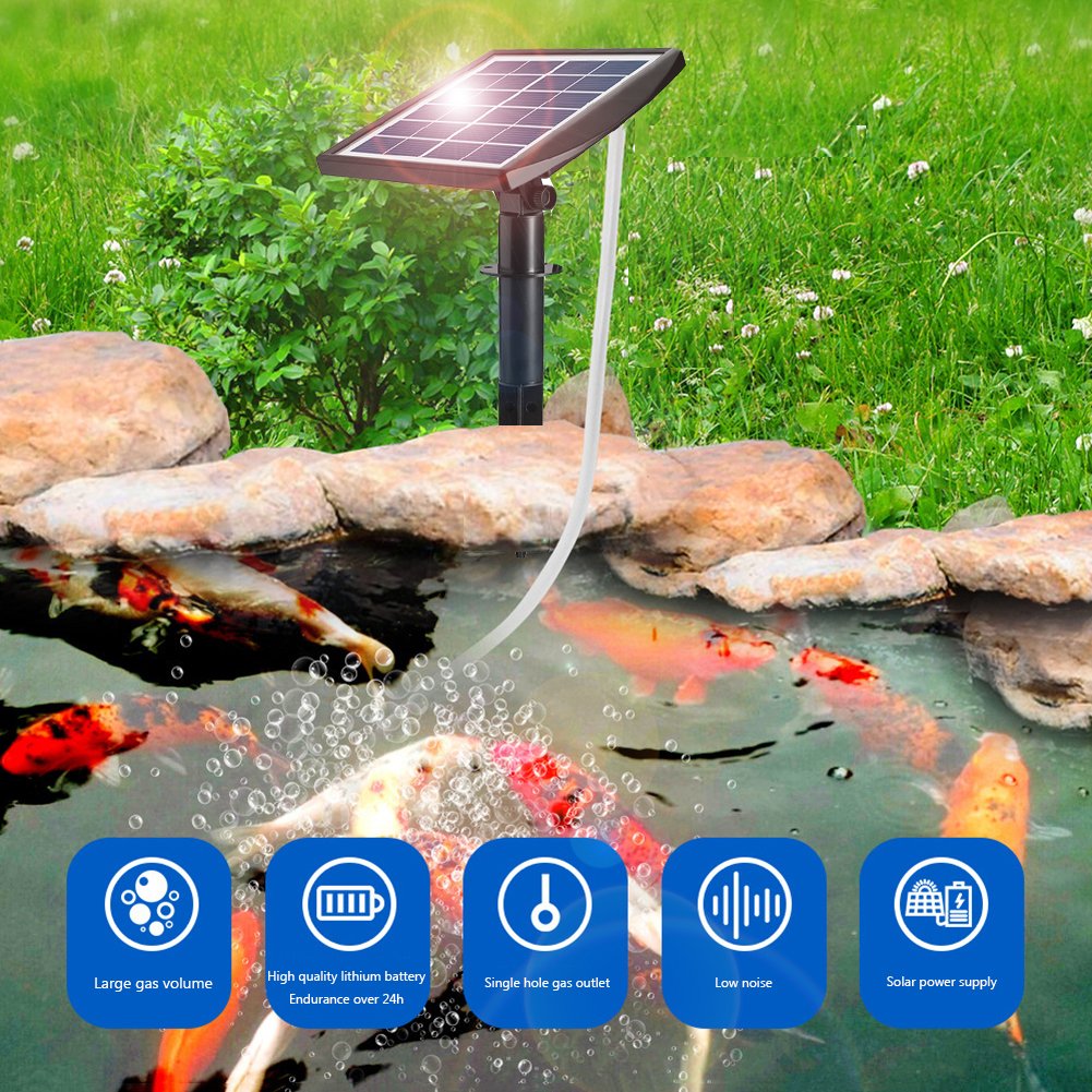 Small Portable Solar Fish Tank Oxygen Pump Eco-Friendly Durable Plastic for Po and Aquariums with Light Feature