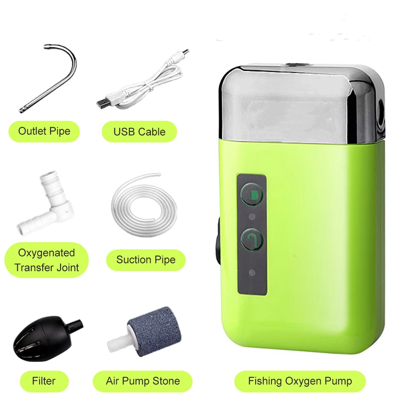 Portable 3 in 1 Mini Oxygen Pump With Air Stone Tube Sensing USB Charging Automatic Water Pump LED Lighting For Outdoor Fishing