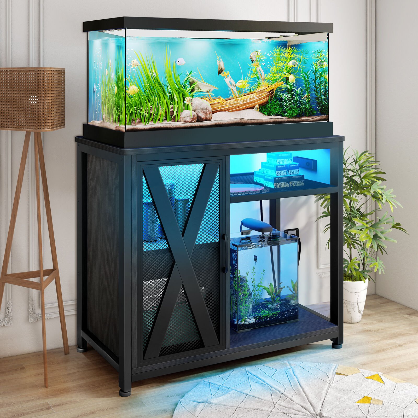 40-50 Gallon Metal Aquarium Stand Fish Tank Stand Storage Cabinet with Power Outlet