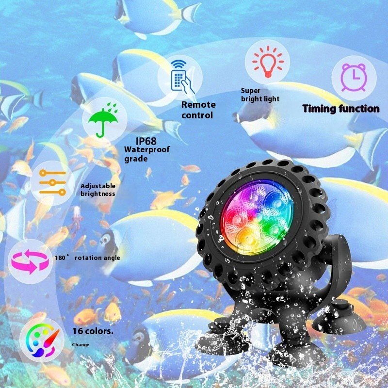 Waterproof Underwater Light Remote Control APP Home Suction Cup Aquarium Light IP68 Waterproof RGB Pool Landscape Light