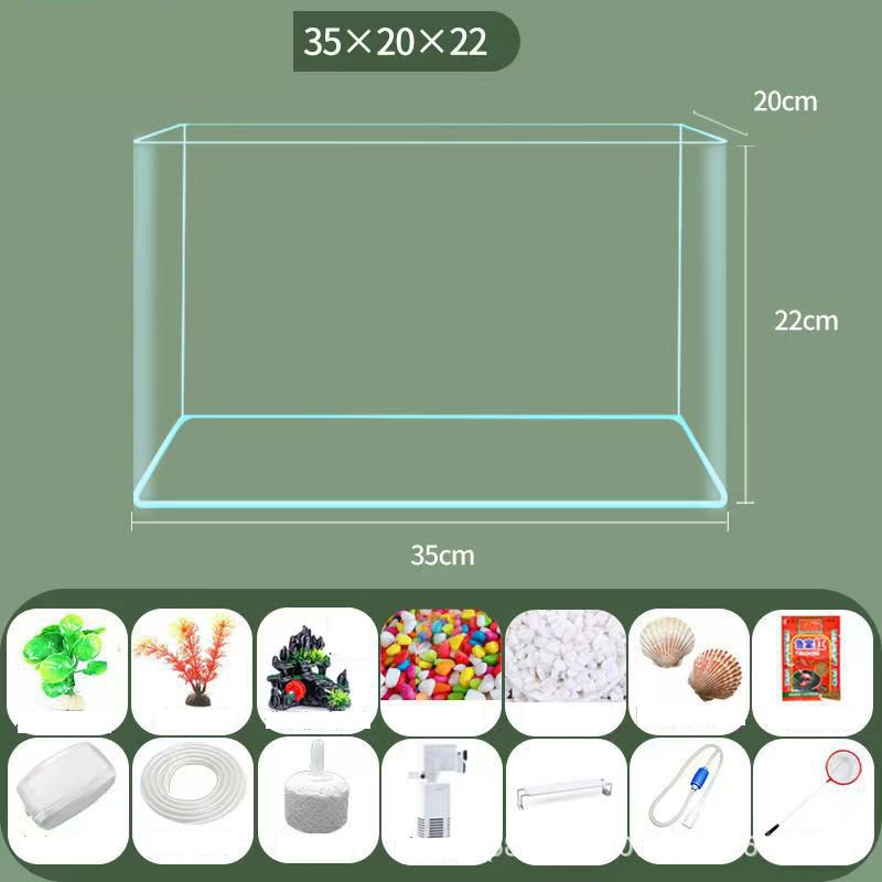 Living Room Small Goldfish Tank Transparent Glass Fish Tank Aquarium With Oxygen Lighting