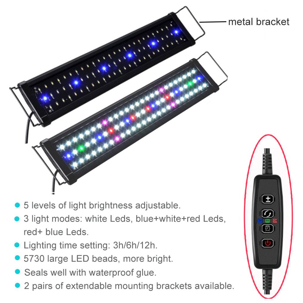 18W Full Spectrum Aquarium Lighting with Extendable Stand WRGB 7 Modes LED Timing Dimming Controller Fish Tanks Accessories Lamp