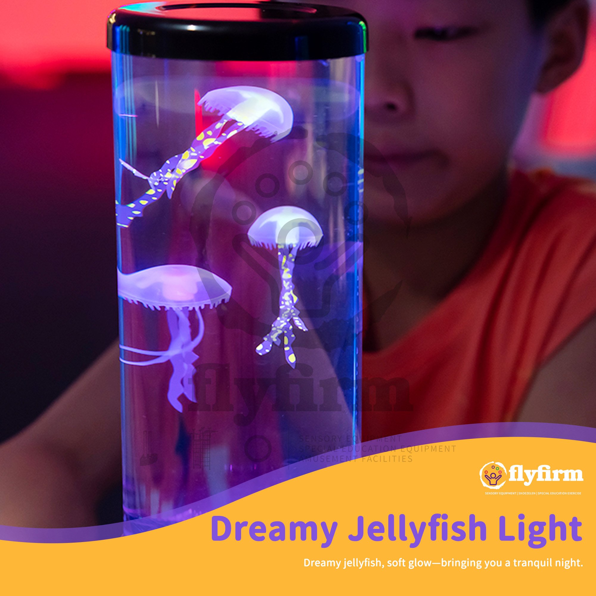 Flyfirm LED Aquarium Lamp Sensory Water Tank for Home Decor, Calming LED Mood Light with Floating Silicone Jellyfish for Autism