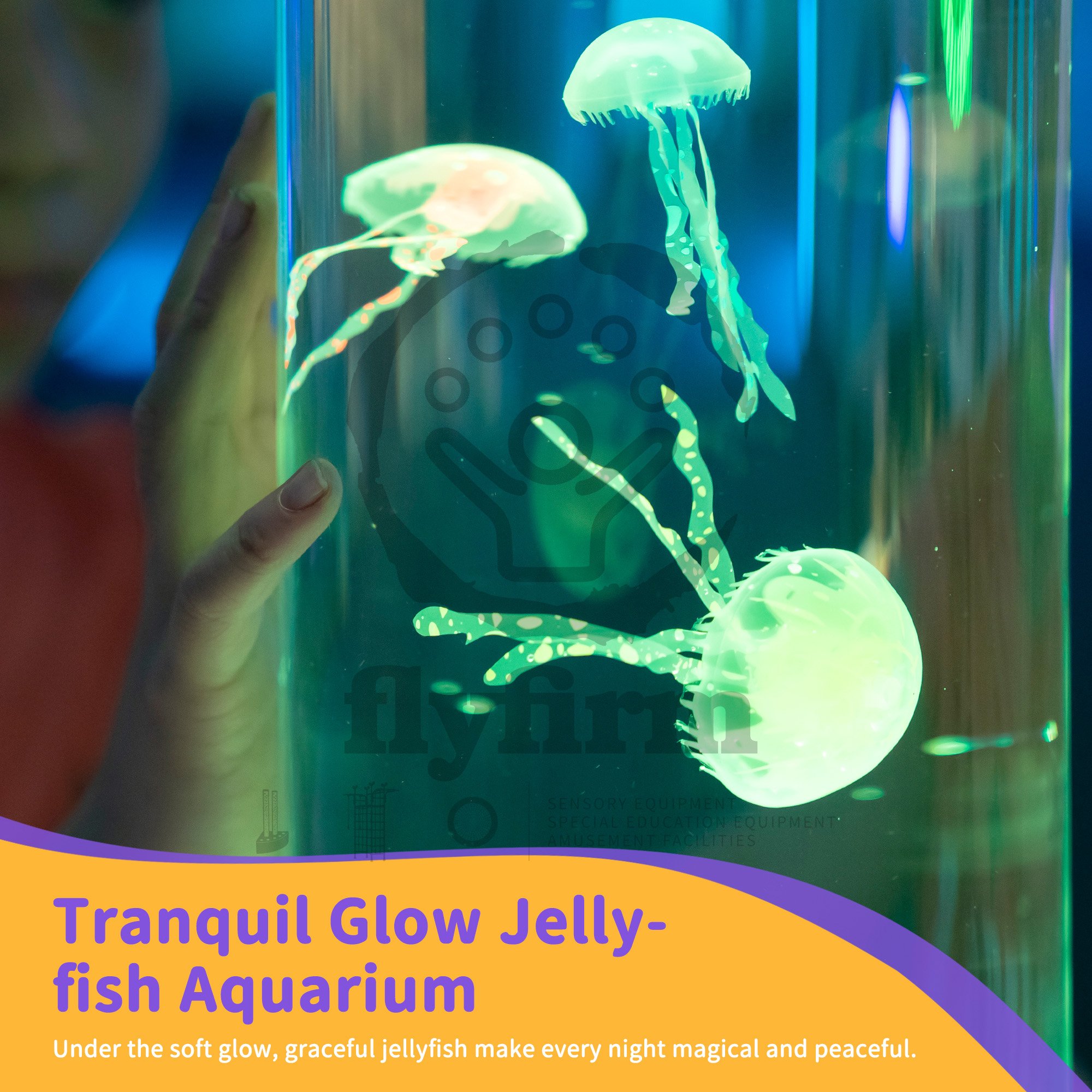 Flyfirm LED Aquarium Lamp Sensory Water Tank for Home Decor, Calming LED Mood Light with Floating Silicone Jellyfish for Autism