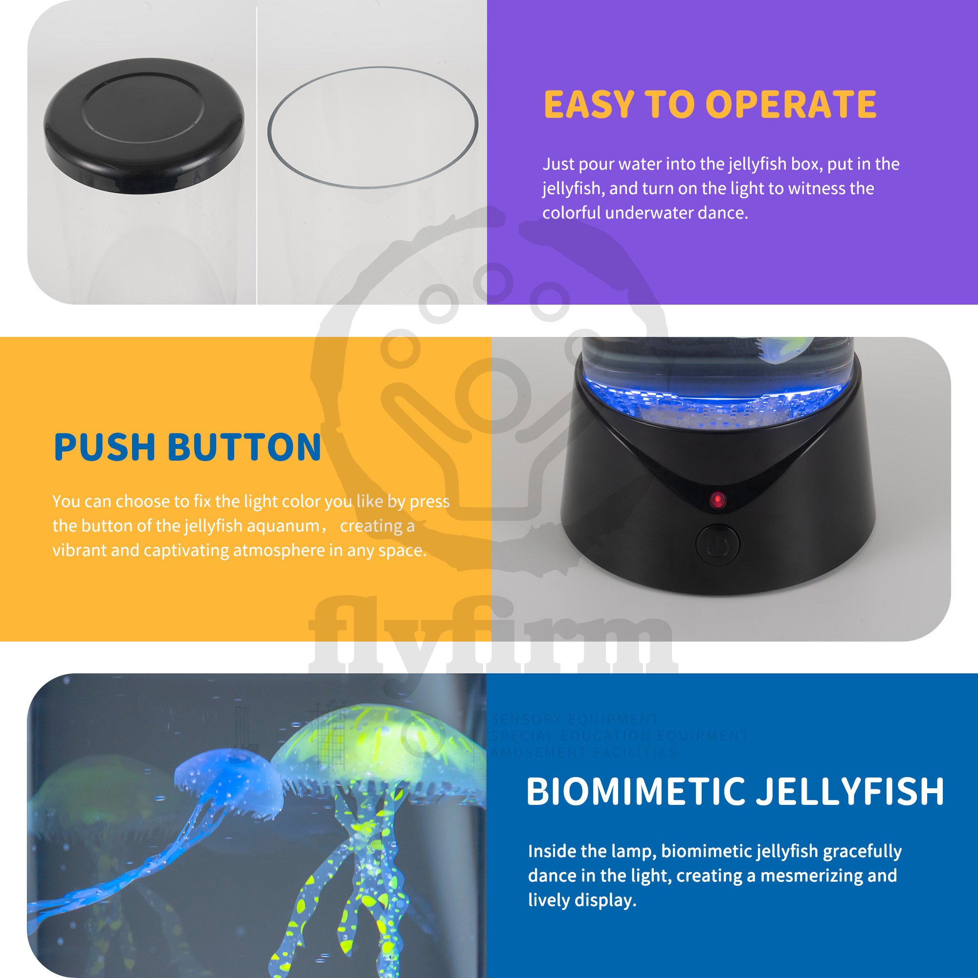 Flyfirm LED Aquarium Lamp Sensory Water Tank for Home Decor, Calming LED Mood Light with Floating Silicone Jellyfish for Autism