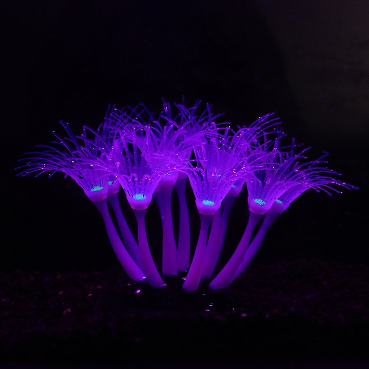 Unique High-Luminous Multicolor Effect Silicone Sunflower Artificial Non-Plastic Aquarium Decorations Ceramic Fish Tank-Purple