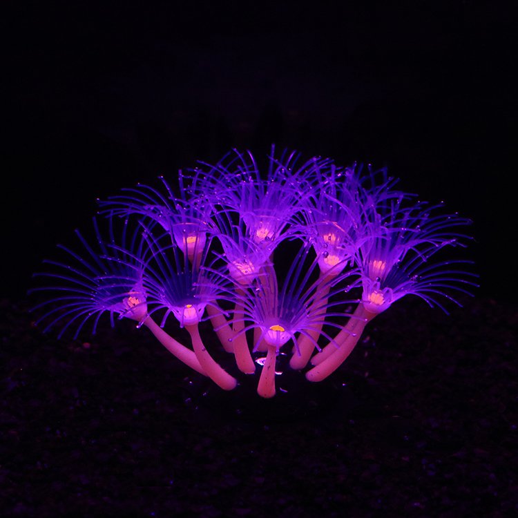 Unique High-Luminous Multicolor Effect Silicone Sunflower Artificial Non-Plastic Aquarium Decorations Ceramic Fish Tank-Purple