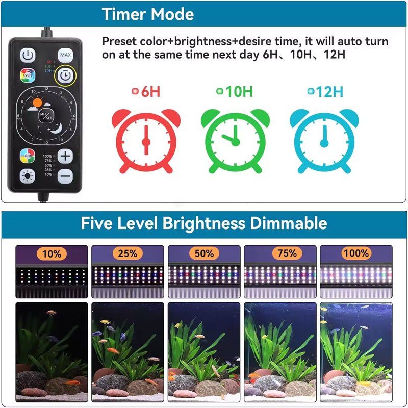 NAUTIEYE FG186 Excellent Day-Night Cycle Mode & Auto On/Off Timer Rgb Aquariums Accessories Full Spectrum LED Lights