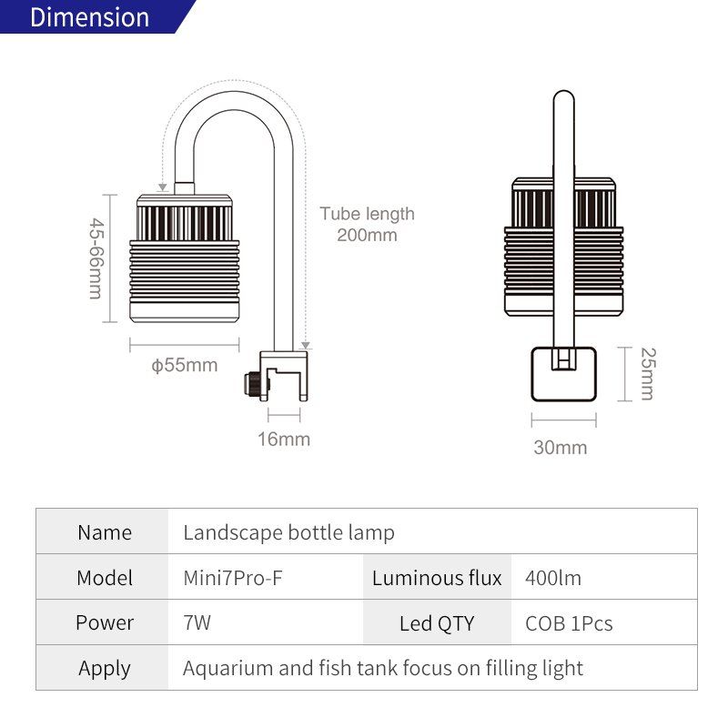 WEEK AQUA Mini7Pro-F LED Aquarium Submersible spotlights Focusing Dimming COB 6500k 4000k 2700k IP68 Dive Fish Tank Spotlight