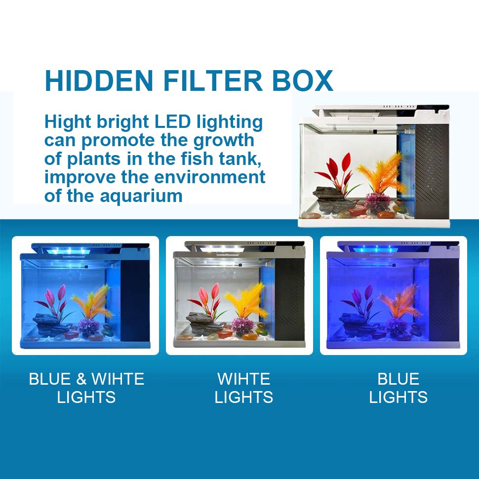 Arc-Glass Aquarium ALL-IN-ONE Starter Fish Tank Kits with LED Lighting Water Pump Filtration Accessories Desktop Size
