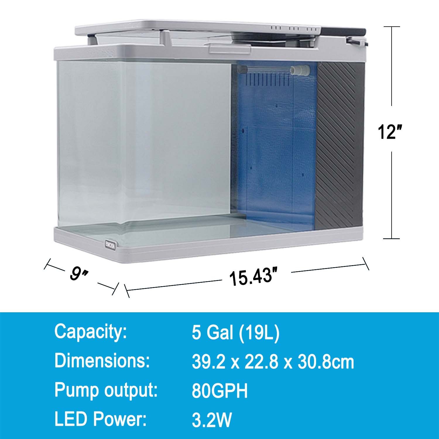 Arc-Glass Aquarium ALL-IN-ONE Starter Fish Tank Kits with LED Lighting Water Pump Filtration Accessories Desktop Size
