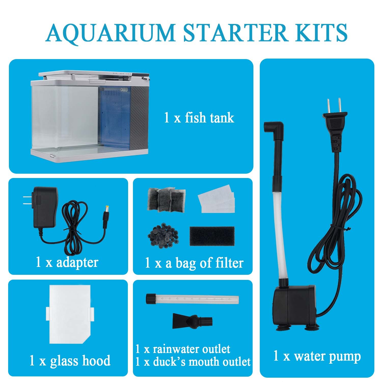 Arc-Glass Aquarium ALL-IN-ONE Starter Fish Tank Kits with LED Lighting Water Pump Filtration Accessories Desktop Size