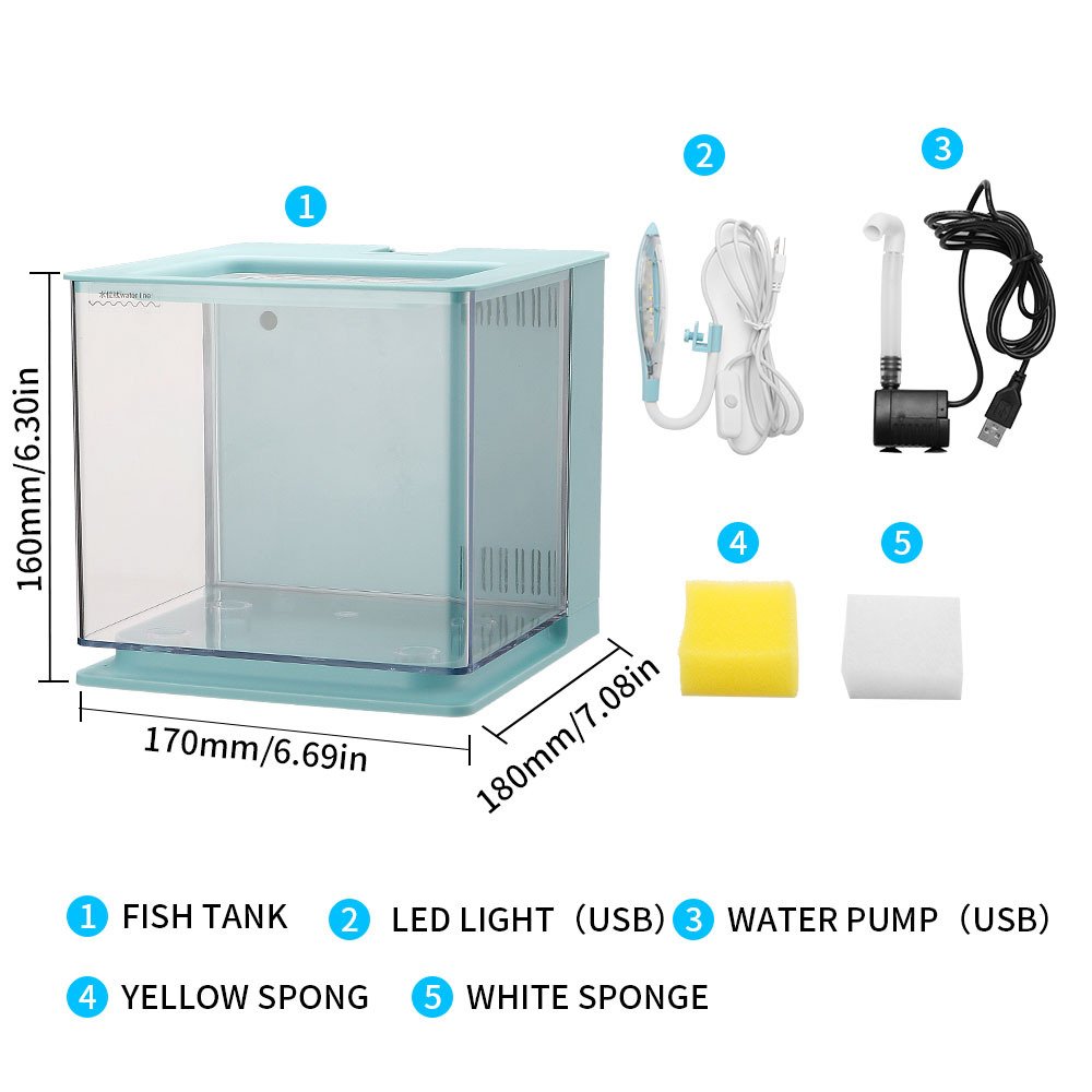 Portable Mini Betta Fish Tank Aquarium Desktop Decorations Marine Aquaponic Fishes Bowl With Water Filter USB Air Pump LED Light