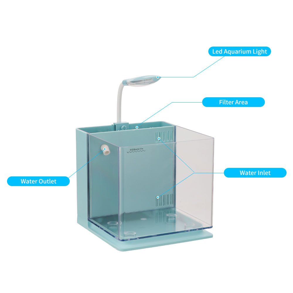 Portable Mini Betta Fish Tank Aquarium Desktop Decorations Marine Aquaponic Fishes Bowl With Water Filter USB Air Pump LED Light