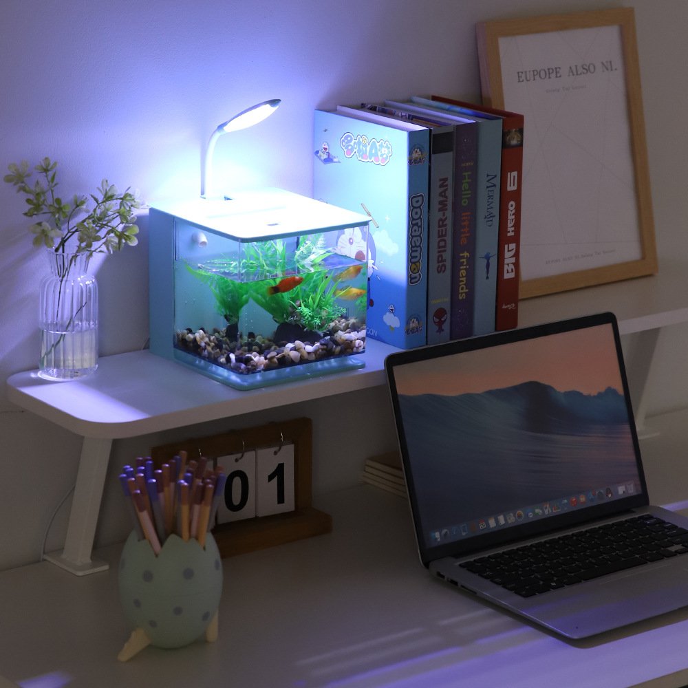 Portable Mini Betta Fish Tank Aquarium Desktop Decorations Marine Aquaponic Fishes Bowl With Water Filter USB Air Pump LED Light