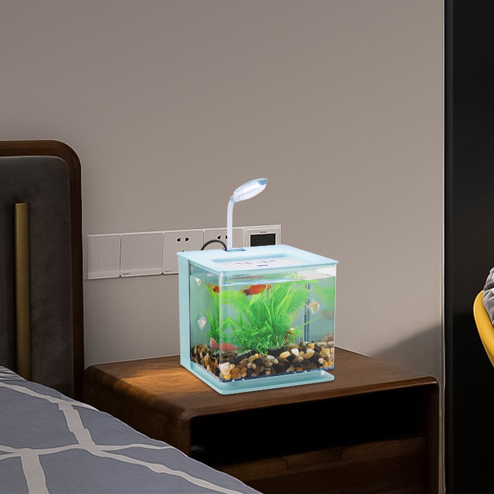 Portable Mini Betta Fish Tank Aquarium Desktop Decorations Marine Aquaponic Fishes Bowl With Water Filter USB Air Pump LED Light