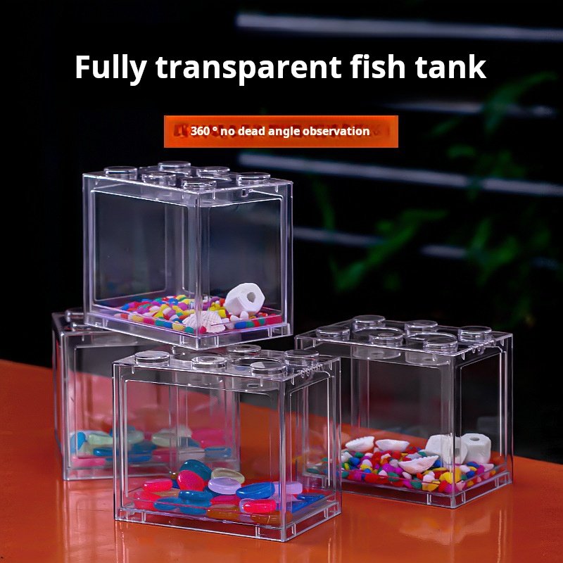 Mini Betta Turtle tank goldfish tank Office landscaping acrylic building blocks small fish tank with light
