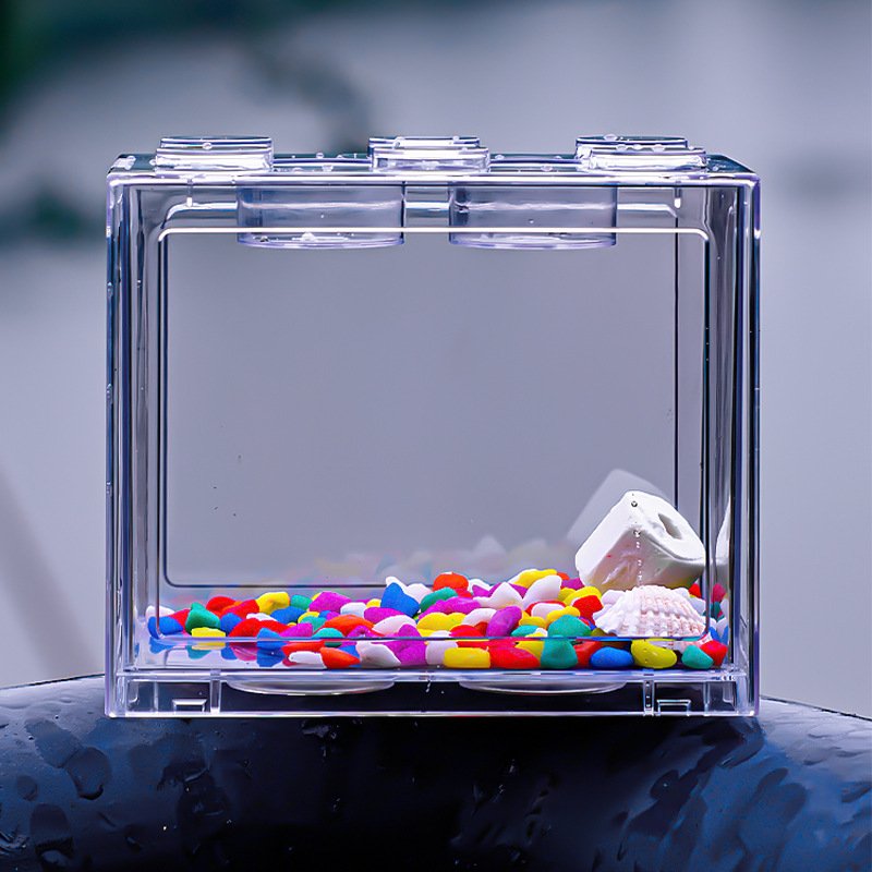 Mini Betta Turtle tank goldfish tank Office landscaping acrylic building blocks small fish tank with light