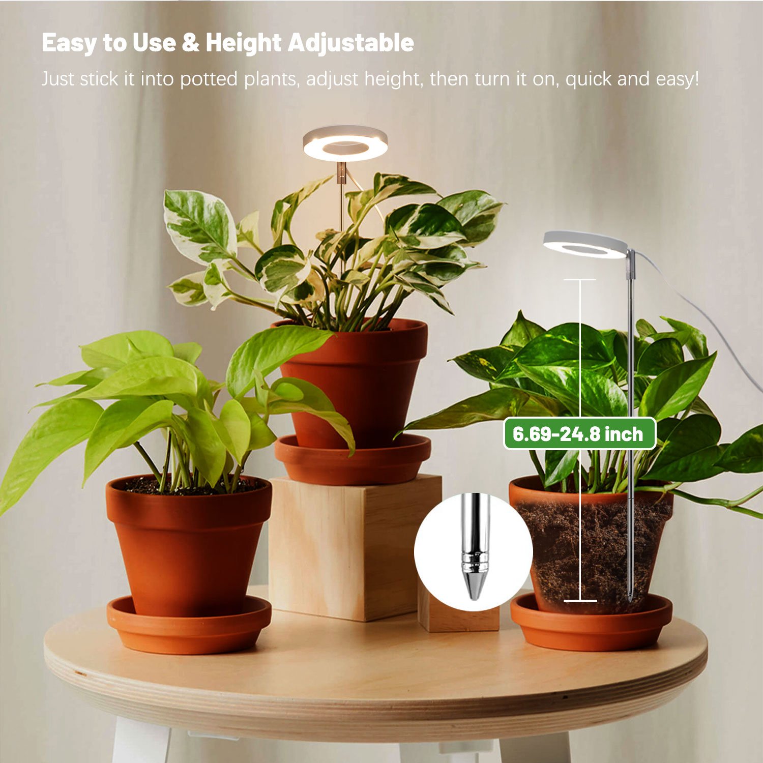 Height Adjustable Tabletop Halo Ring USB Clip Grow Light With Timer For Indoor Plants