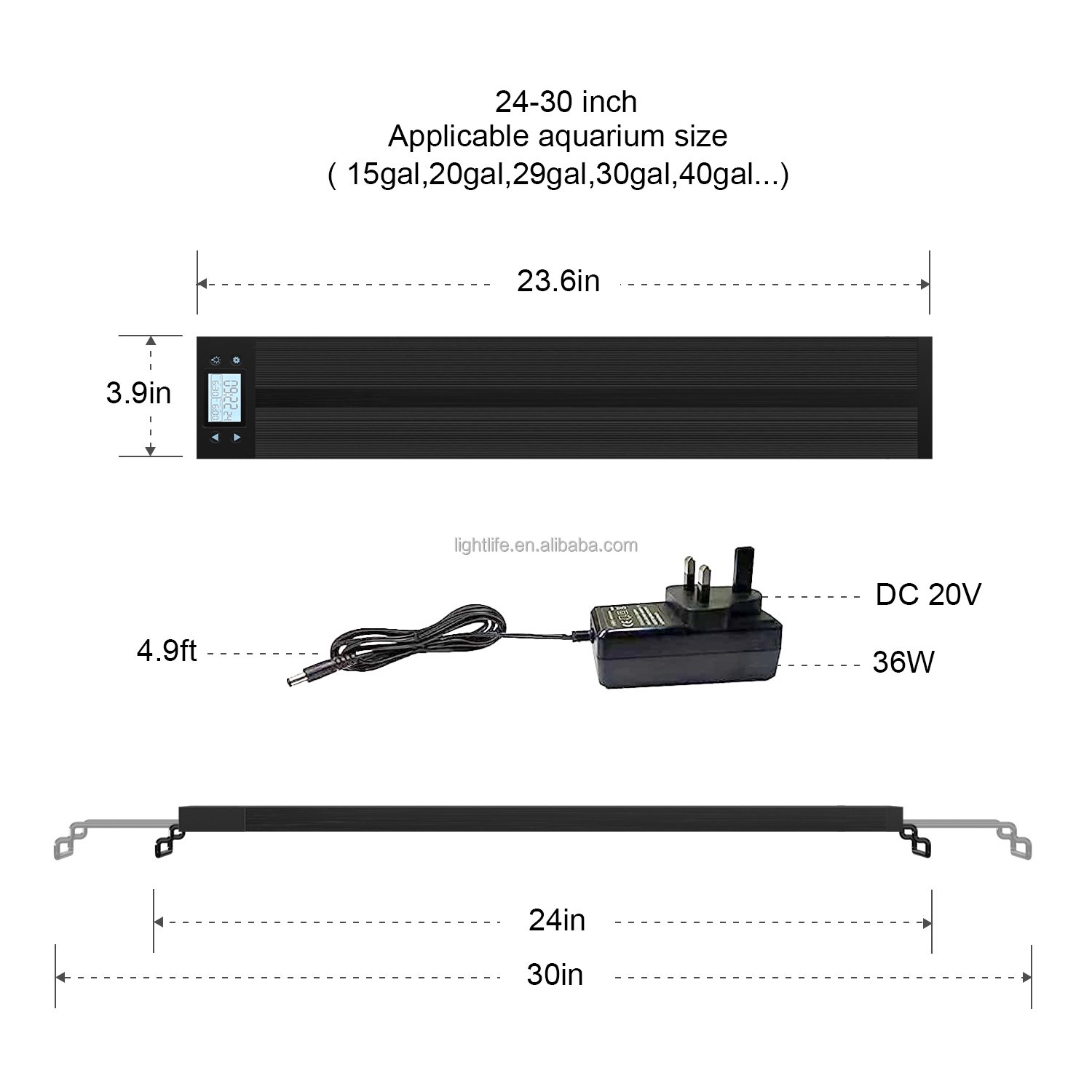 18-68W US UK EU Plug WRGB Full Spectrum Planted Lamp Aquarium Led Light With Extendable Brackets Fish Tank Light For Freshwater