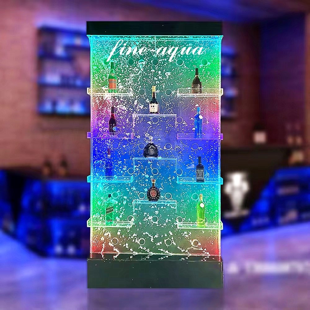 Custom made Homebar decorative acrylic water bubble wall led indoor waterfall with home bar shelves