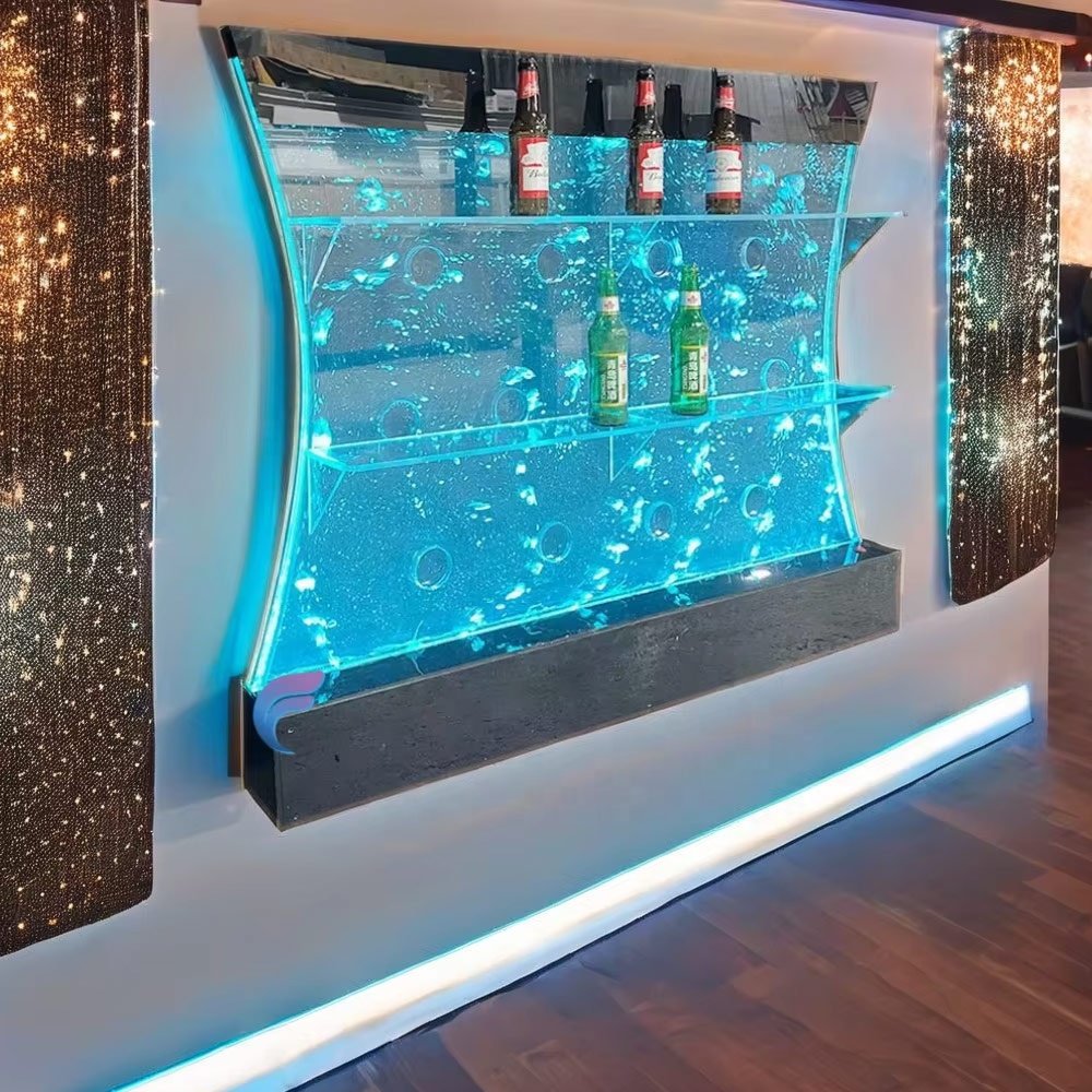 Custom made Homebar decorative acrylic water bubble wall led indoor waterfall with home bar shelves