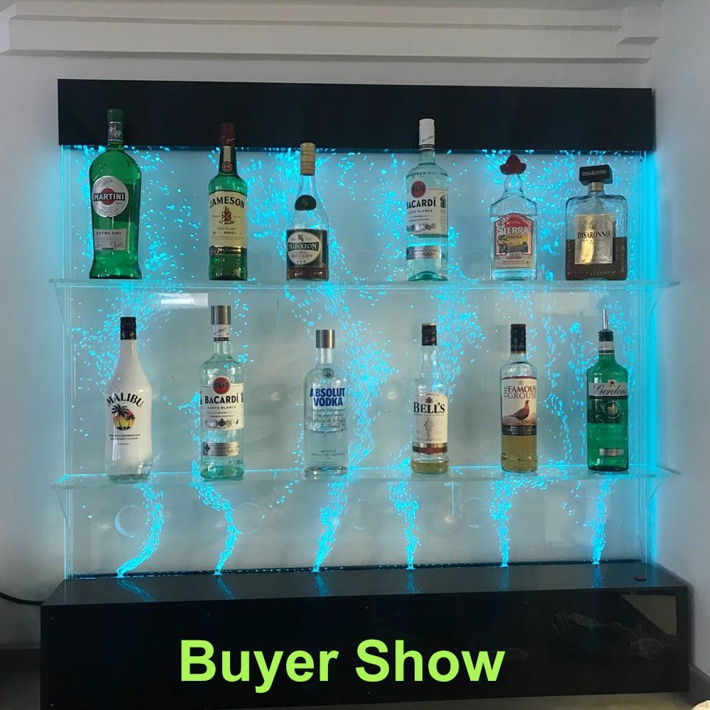 Custom made Homebar decorative acrylic water bubble wall led indoor waterfall with home bar shelves