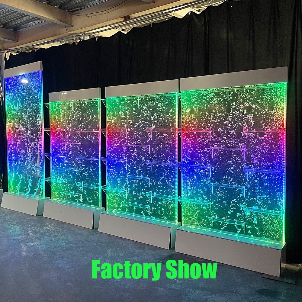 Custom made Homebar decorative acrylic water bubble wall led indoor waterfall with home bar shelves