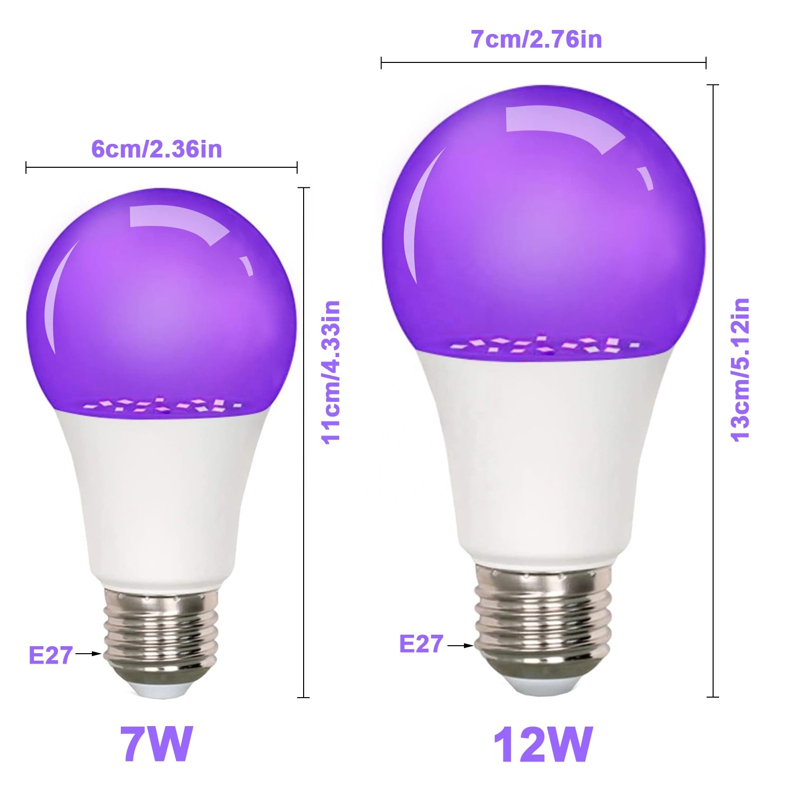 7W/12W One Piece, 2 or 4-Pack E27 Led Replacement Bulbs UV Bulbs Black Light Bulbs for Party, Birthday, Aquarium,Screen Layout