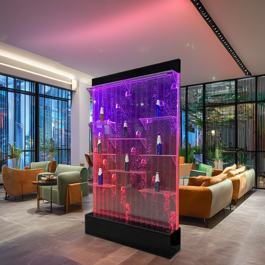 Customized bubble wall with shelves for hotel& bar for acrylic bubble wall and hotel partition