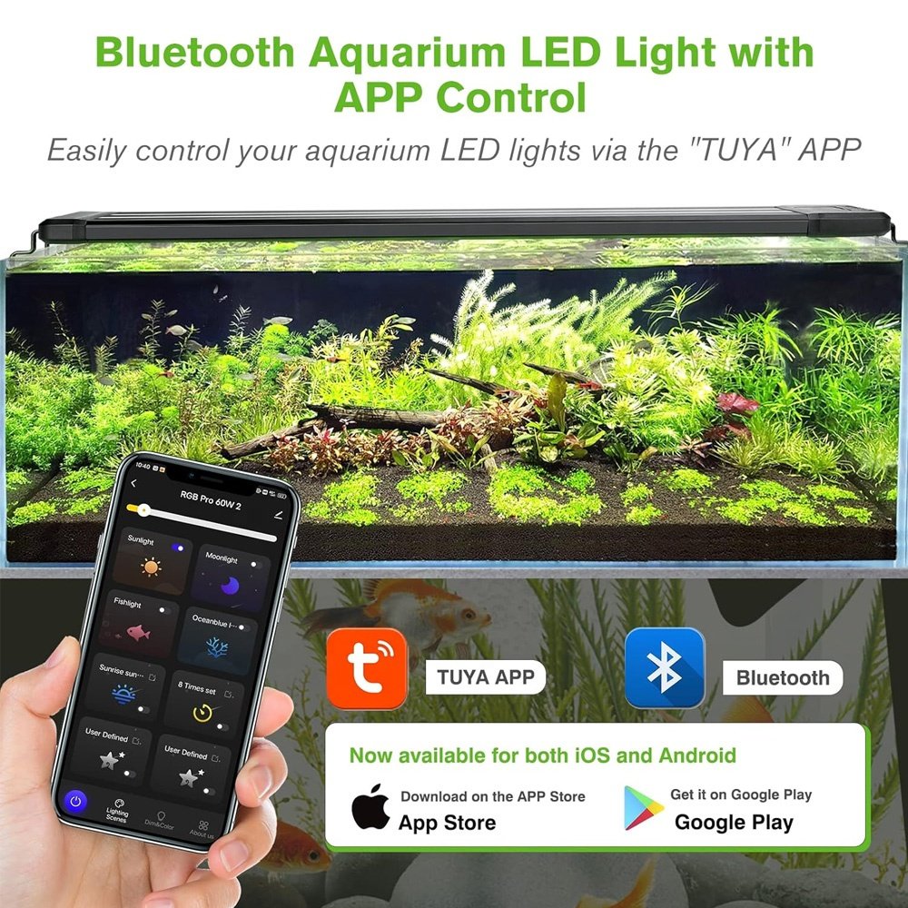 Full Spectrum Fish Tank Light with 24/7 Lighting Cycle, 8 Timer Color Adjustable LED Light App Control, Smart Aquarium Light,