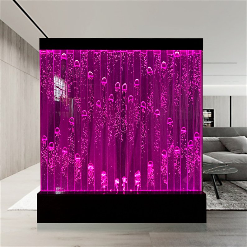 Customized indoor Led lighted dancing fountain aquarium screen water bubble wall