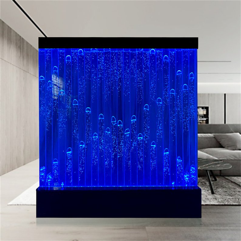 Customized indoor Led lighted dancing fountain aquarium screen water bubble wall